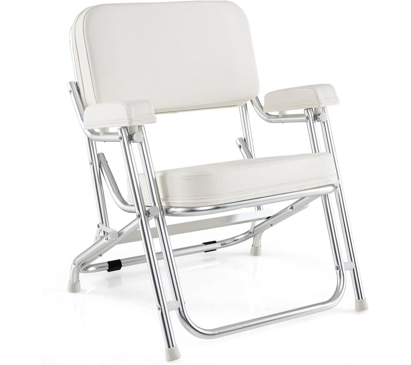 Siège De Bateau Portable En Aluminium Avec Siège Rembourré, Chaise De Plage Avec Accoudoirs, Blanc
