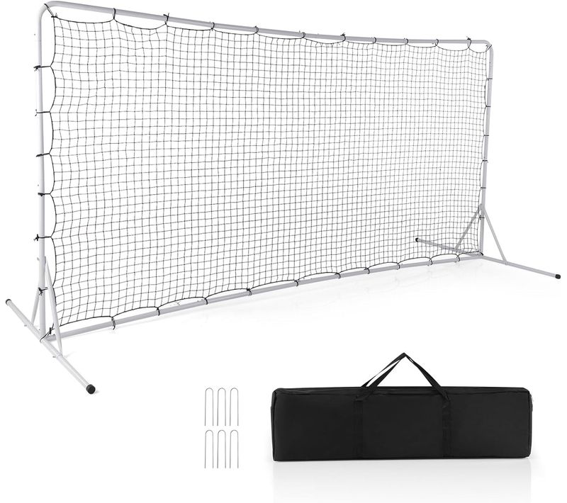 Filet De Rebond De Football 372,5x182,5cm, Equipement De Football Avec 6 Piquets De Sol (blanc)