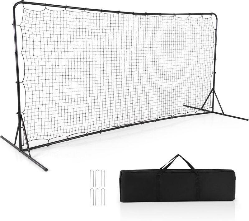 Filet De Rebond De Football 372,5x182,5cm, Equipement De Football Avec 6 Piquets De Sol (noir)