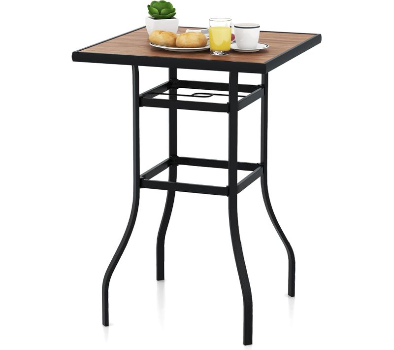 Table De Bar Carrée De Patio 70 Cm, Table De Jardin Avec Cadre En Métal Trou De Parasol De 39 Mm