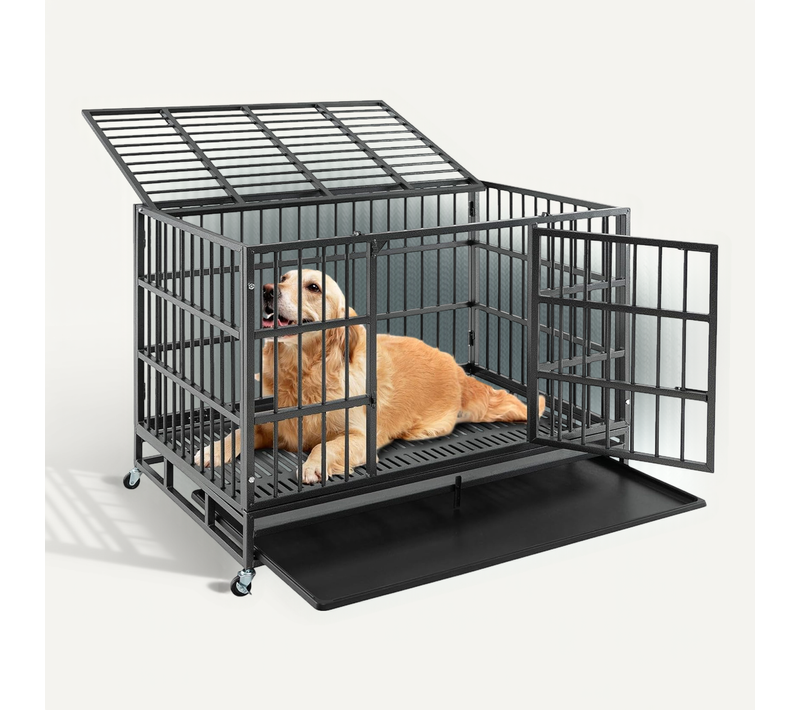 Cage Pour Chien XXL, Cage Chien Pliable à Roulettes, 2 Portes Verrouillables, Plateau Amovible (xxl)