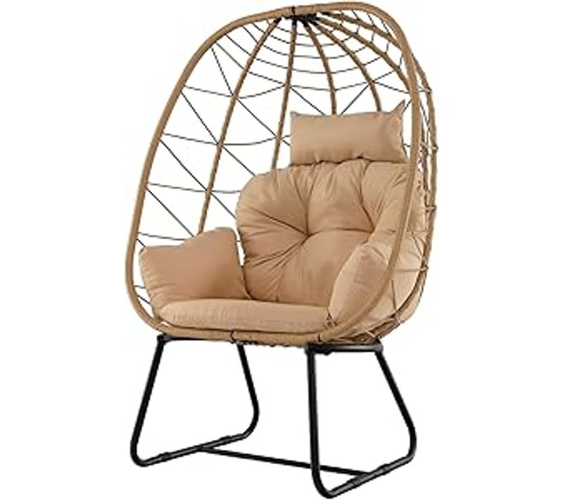 Fauteuil Oeuf Sur Pieds Avec Support En Métal, Hamac Balançoire, Charge 150 Kg (beige)