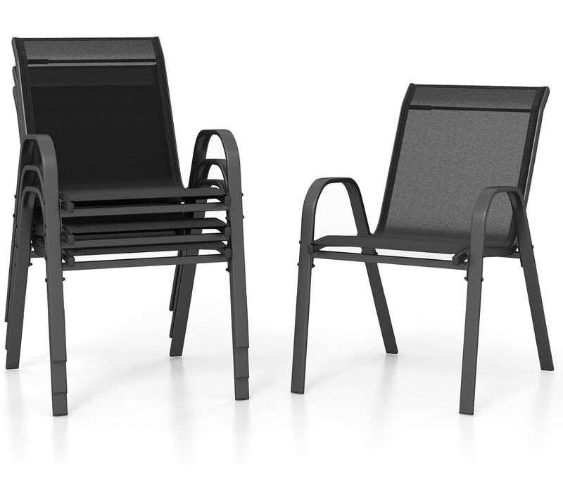 Lot De 4 Chaises De Jardin Cadre En Métal, Chaise De Salle à Manger Empilable, Charge 150 Kg, Noir