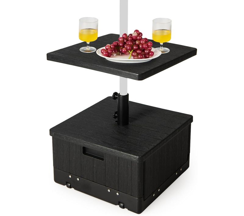 Pied De Parasol Carré, Base De Parasol En Hdpe Avec Plateau De Table Et Roues, 53 X 53 X 45cm