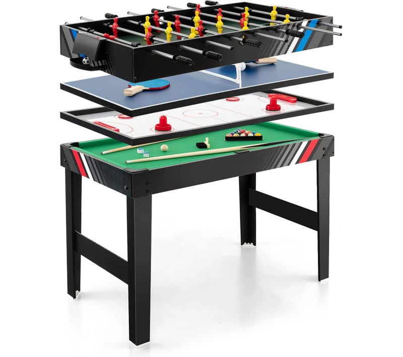 4 En 1 Baby-foot Hockey Et Billard Et Tennis De Table, 125 X 97 X 83 Cm, Pour Adulte Et Enfant