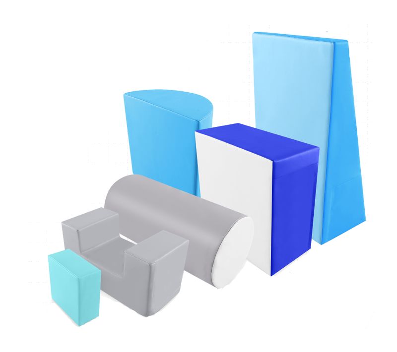 6 Pièces Parcours Motricité Bébé En Mousse Epe Avec Housse En Pu, Module Motricité Bébé (bleu+gris)