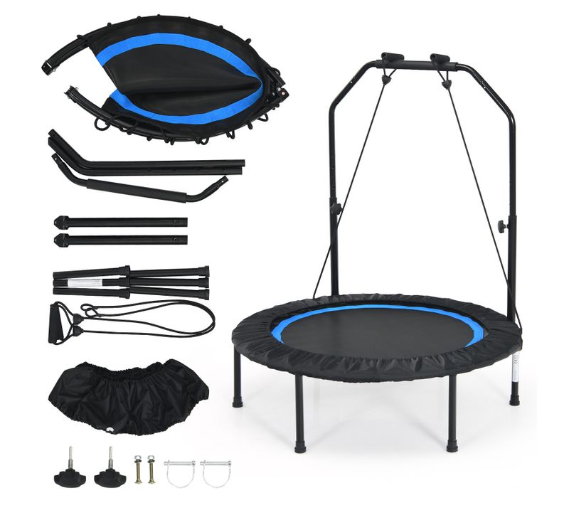 Trampoline D'intérieur Pliable Ø101cm Avec 2 Bandes Et Poignée Réglable En Hauteur, Charge 150kg