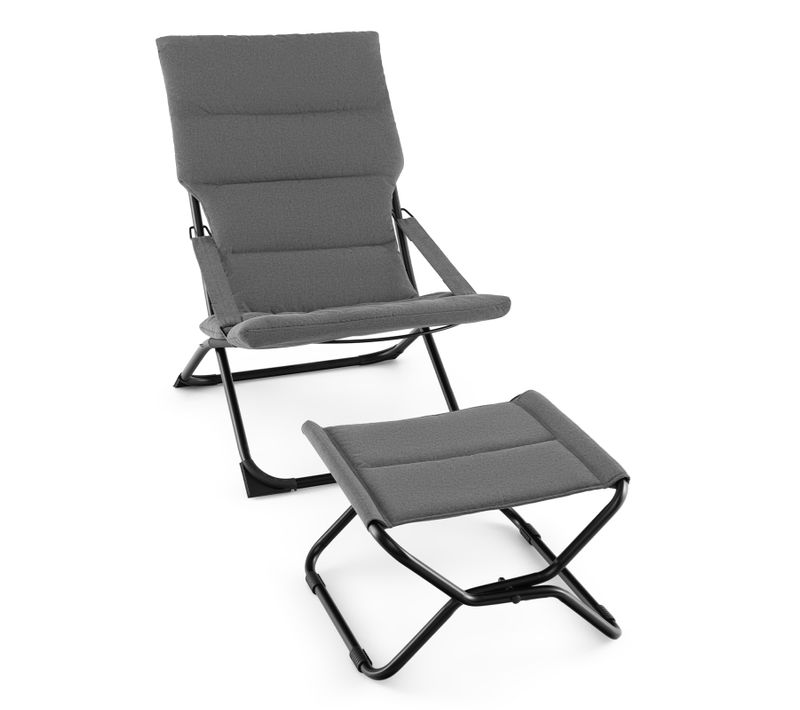 Chaise Pliante 2 En 1, Fauteuil Pliable De Jardin Exterieur Avec Repose-pied, Accoudoirs, Gris
