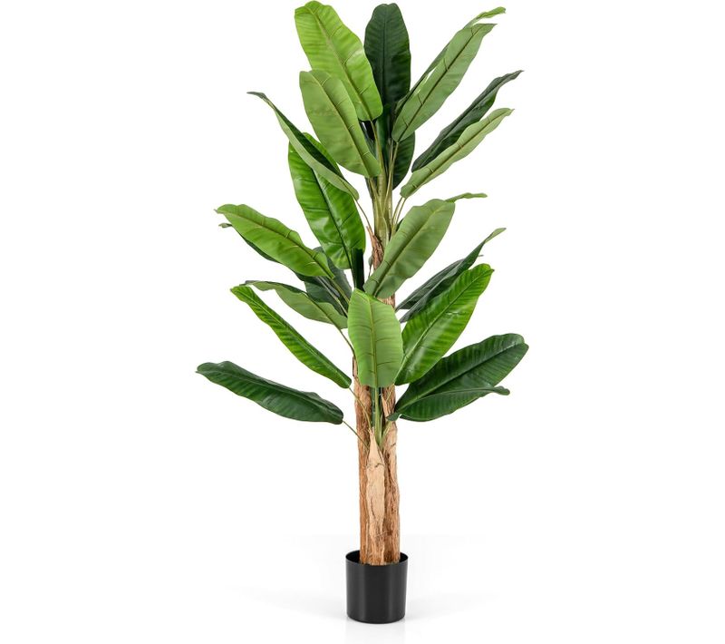 Plante Artificielle Tiges Triples, Fausse Plante De Bananier 27 Grandes Feuilles Plante Verte, 195cm