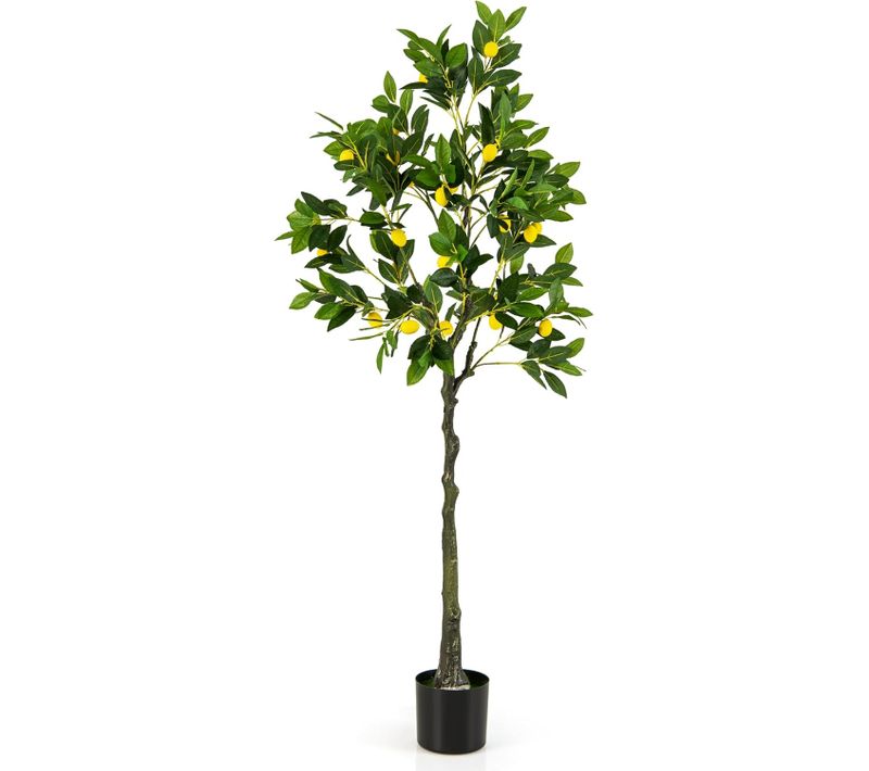 Plante Artificielle Avec Pot Rempli De Ciment, Citronnier Artificiel Avec Plante Verte Tronc, 160 Cm