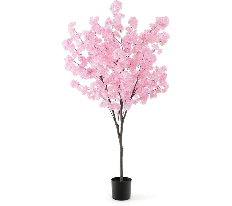 Plante Artificielle En Pot Remplies De Ciment 190cm Avec 1170 Fleurs Roses, Fausse Cerisier
