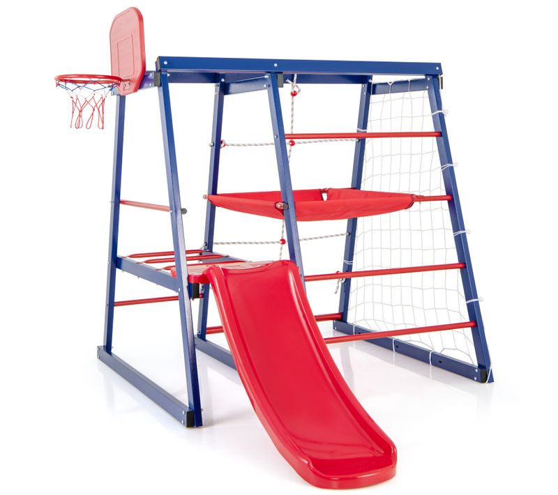 7 En 1 Aire De Jeux D’escalade Enfant Avec Toboggan Et Panier De Basketball, Charge 120kg
