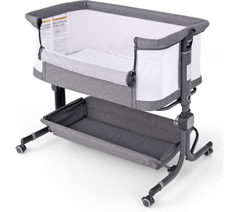 Lit Cododo Bébé Avec Matelas Et 6 Hauteur Réglable(75-85cm), Charge 9kg Pour 0-6 Mois (gris Clair)