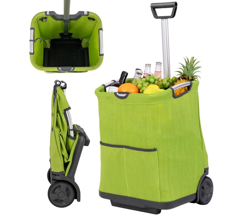 Chariot De Courses Pliable 50 L, Cadie à Roulettes De Courses, 3 Poches, Capacité 35 Kg