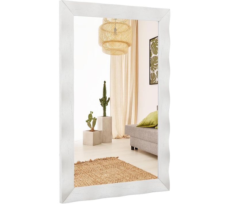 Miroir Mural Rectangulaire 106×71.5 Cm, Cadre En Bois D’hévéa, Grand Miroir Mural (blanc)