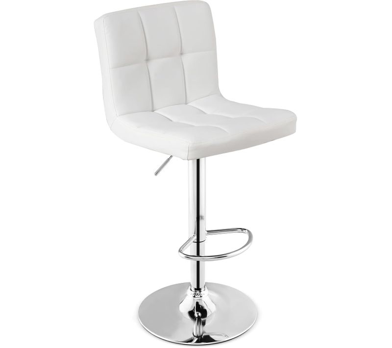 Tabouret De Bar, Chaise Bar Pivotante, Hauteur Réglable 65-85 Cm, Repose-pieds, Blanc