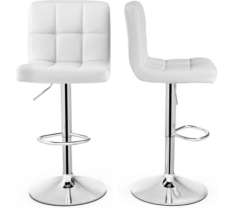 Lot De 2 Tabouret De Bar, Chaise Bar Pivotante, Hauteur Réglable 65-85 Cm, Repose-pieds, Blanc