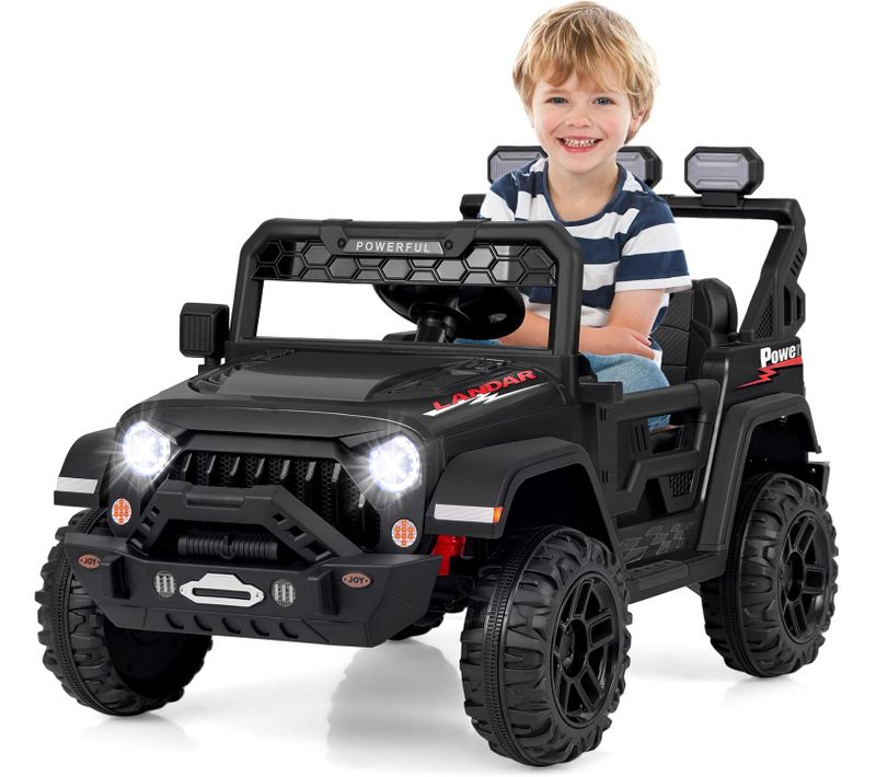 12v Voiture Électrique Enfant Avec Télécommande 2,4g, Musique, Lumières LED, Charge 30kg, Noir