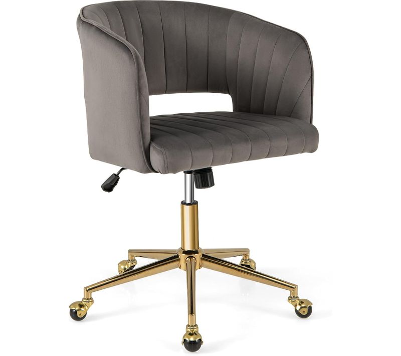 Fauteuil De Bureau En Velours Avec 5 Roues Universelles, Chaise De Bureau Inclinable, Gris