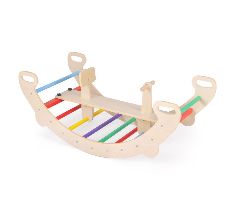 4 En 1 Chaise à Bascule En Bois Enfant Avec Siège Amovible, Arche D'escalade Montessori Charge 50kg