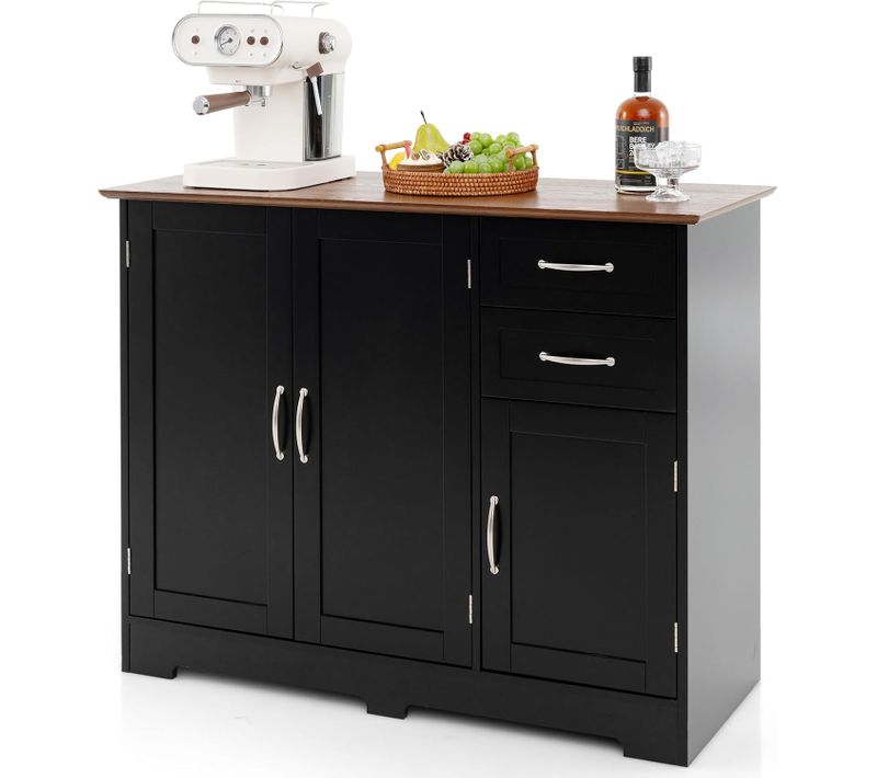 Buffet Cuisine, Armoire De Cuisine 2 Placards 2 Tiroirs, Étagère Réglable, 100 X 40 X 78 Cm (noir)