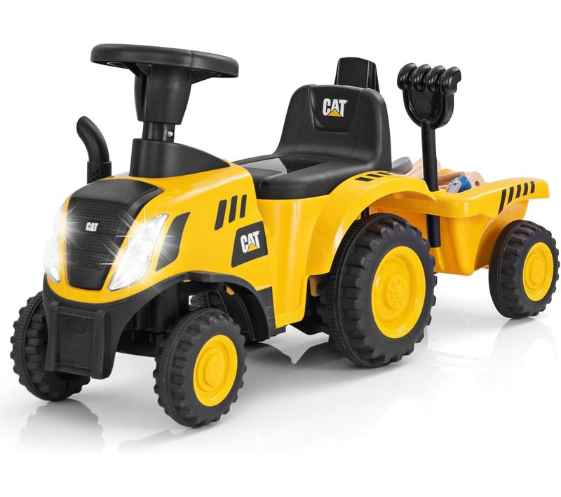Caterpillar Porteur Tracteur Enfants Avec Remorque Amovible Et Pelle Et Râteau, Charge 25kg