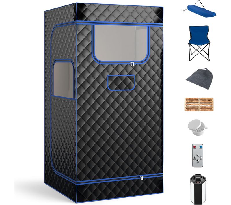 Sauna à Vapeur Portable 3l Avec Chaise Pliable, Tente De Sauna Avec 9 Niveaux Température (noir)