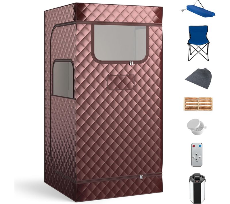 Sauna à Vapeur Portable 3l Avec Chaise Pliable, Tente De Sauna Avec 9 Niveaux Température (café)