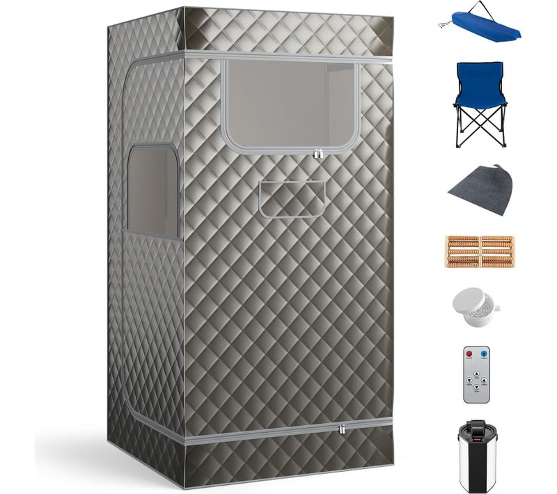 Sauna à Vapeur Portable 3l Avec Chaise Pliable, Tente De Sauna Avec 9 Niveaux Température (gris)