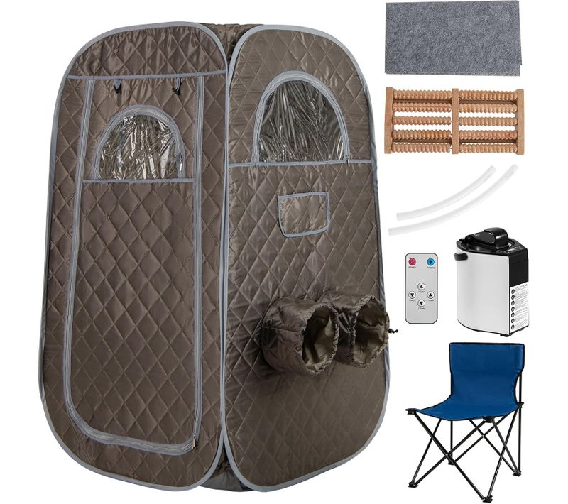 Sauna à Vapeur Portable 3l 1 000w Avec Chaise Pliable, Tente De Sauna Pour 1-2 Personnes (gris)