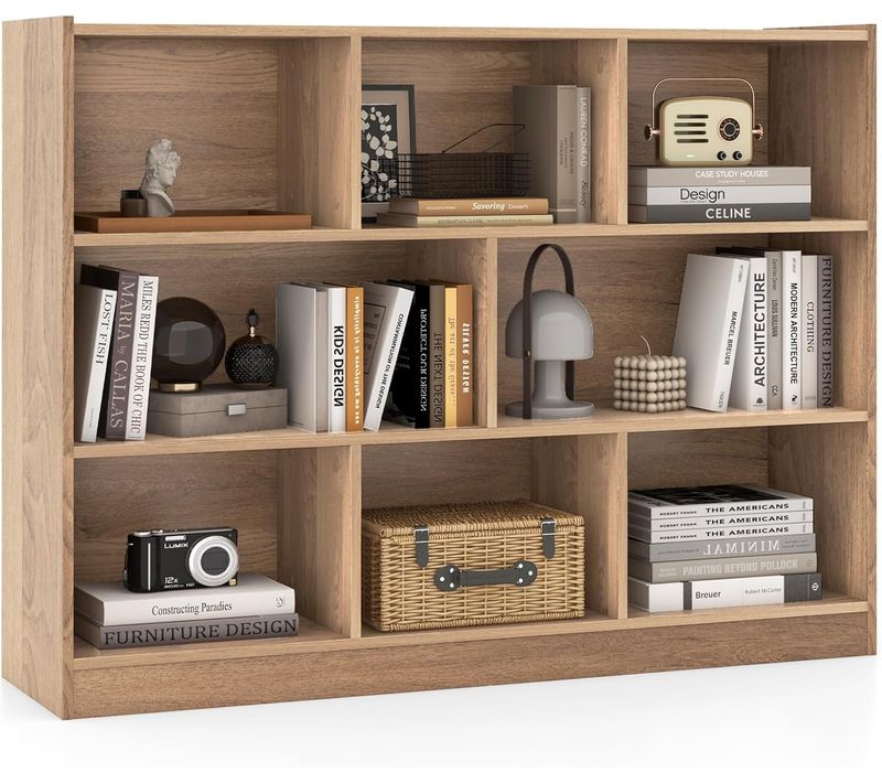 Bibliothèque Enfants à 3 Niveaux Avec 8 Cases, Étagère à Livres Enfant, Charge 60kg, 122 X 32 X 93cm