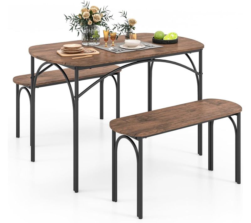 Table De Cuisine Avec 2 Bancs, Meuble Salle à Manger 4 Personnes, Design Ovale, 120 X 70 X 76 Cm