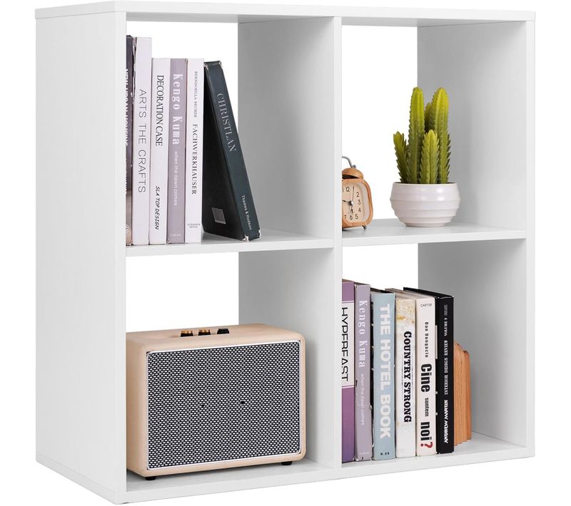 Bibliothèque Cube à 2 Niveaux, Etagère De Rangement Avec 4 Compartiments Ouverte, Blanc