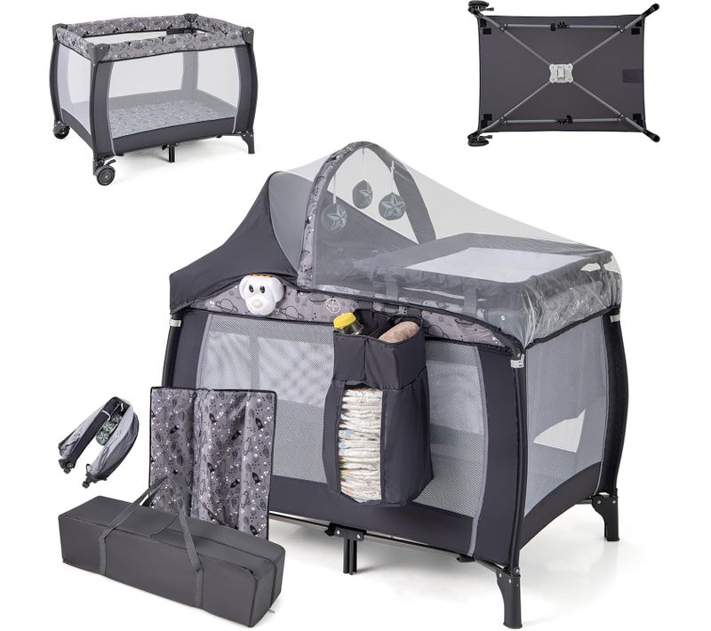 4 En 1 Lit Parapluie Bébé Avec Matelas Et Moustiquaire, Charge 15kg Pour 0-36 Mois