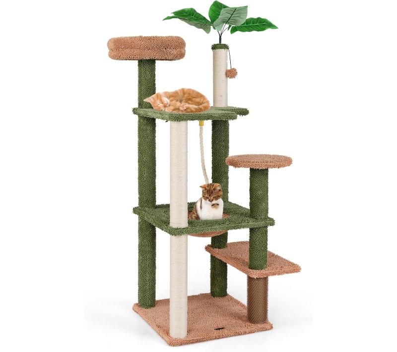 Arbre à Chat Cactus 152 Cm, Tour Pour Chat à 6 Étages, 4 Plateformes, 1 Hamac, Arbre à Chat XXL Vert