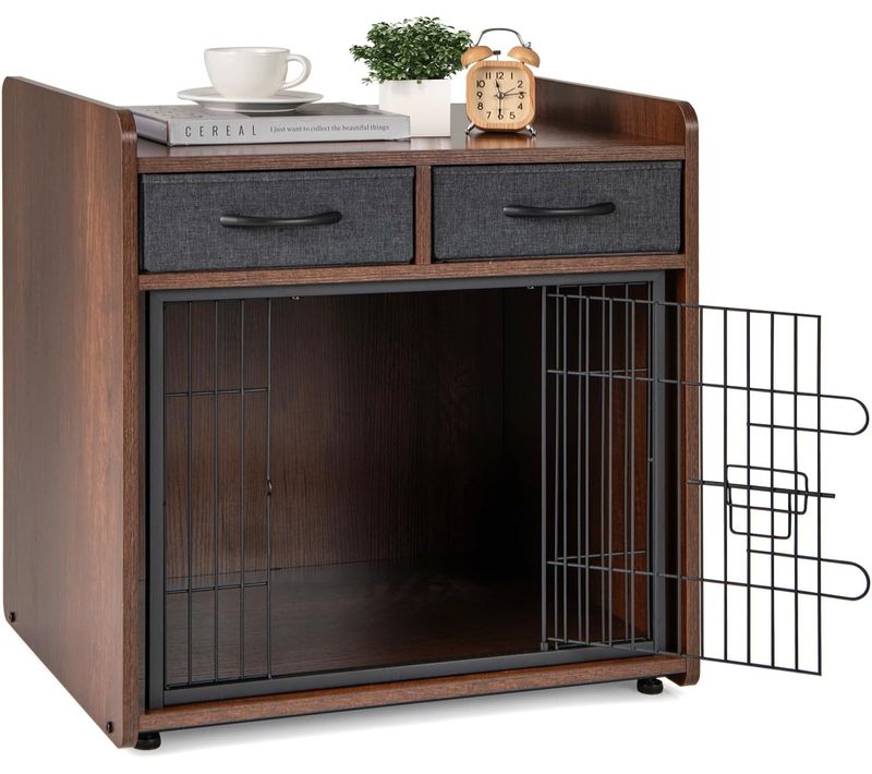 Cage Pour Chien 2 En 1, Cage Chien Intérieur, 2 Tiroirs En Tissu, 62 × 49.5 × 63 Cm, Capacité 50 Kg