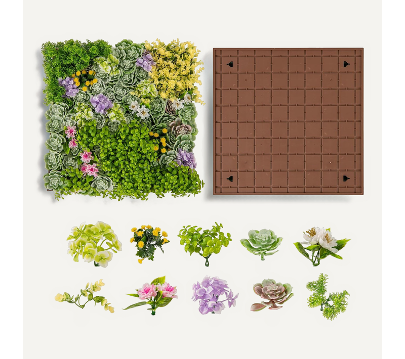 Haie Artificiel 2 Pièces Décorations Murales Carrées 50 X 50 Cm,10 Types de Plantes