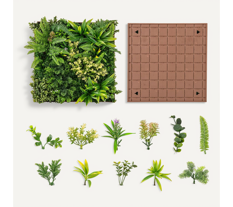 Haie Artificiel 2 Pièces Décorations Murales Carrées 50 X 50 Cm,11 Types de Plantes