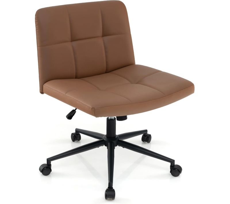 Chaise De Bureau Avec Assise Large, Chaise De Salon Sans Accoudoirs, Charge 150kg Marron