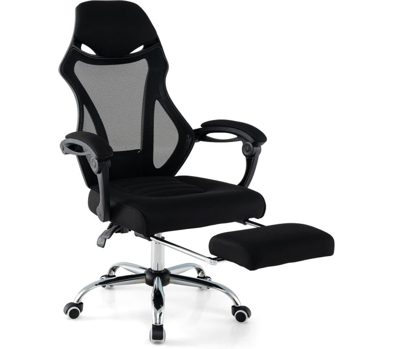 Chaise De Bureau Ergonomique En Maille Avec Repose-pieds, Chaise De Direction Pivotante, Noir