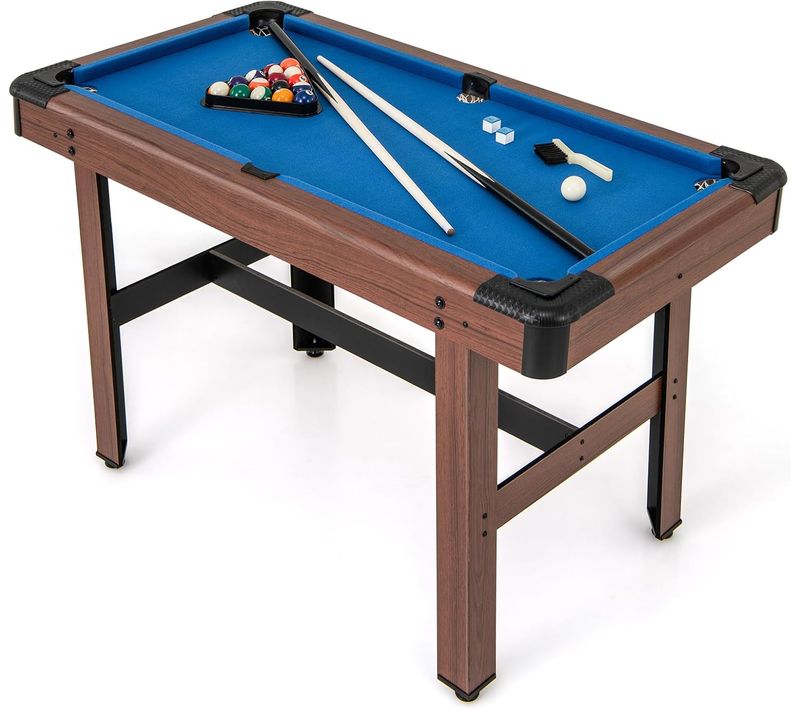Table De Billard Americain Avec Accessoires(2 Queues, 16 Boules, Triangle, 2 Craies, Brosse), Bleu