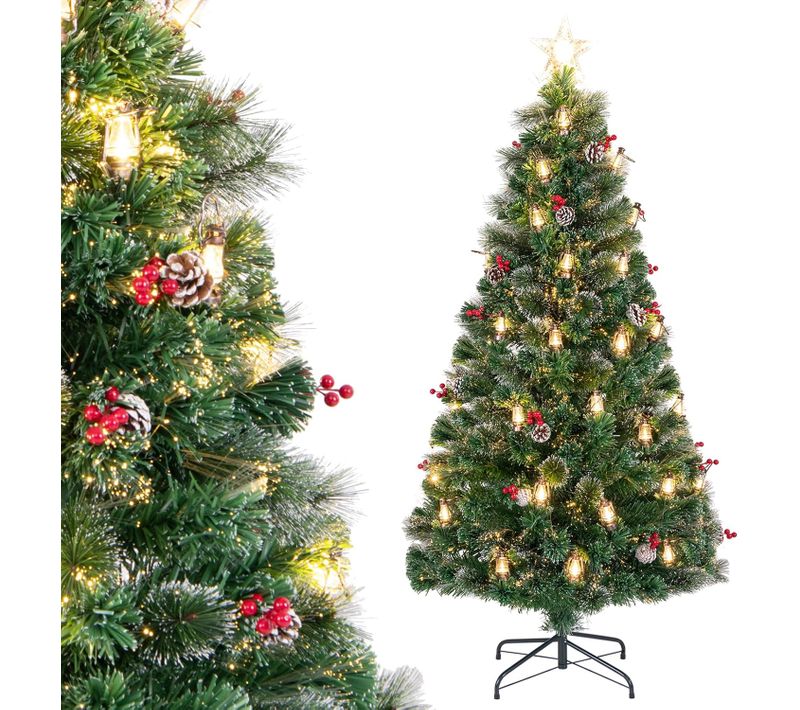 Sapin De Noël Artificiel 180 Cm Avec 8 Modes D'eclairage, 64 Lumières LED Blanc Chaud