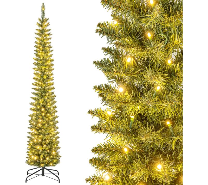 Sapin De Noël Artificiel 210 Cm,sapin De Noël Pré-éclairé,499 Branches,200 Lumières LED Blanc Chaud
