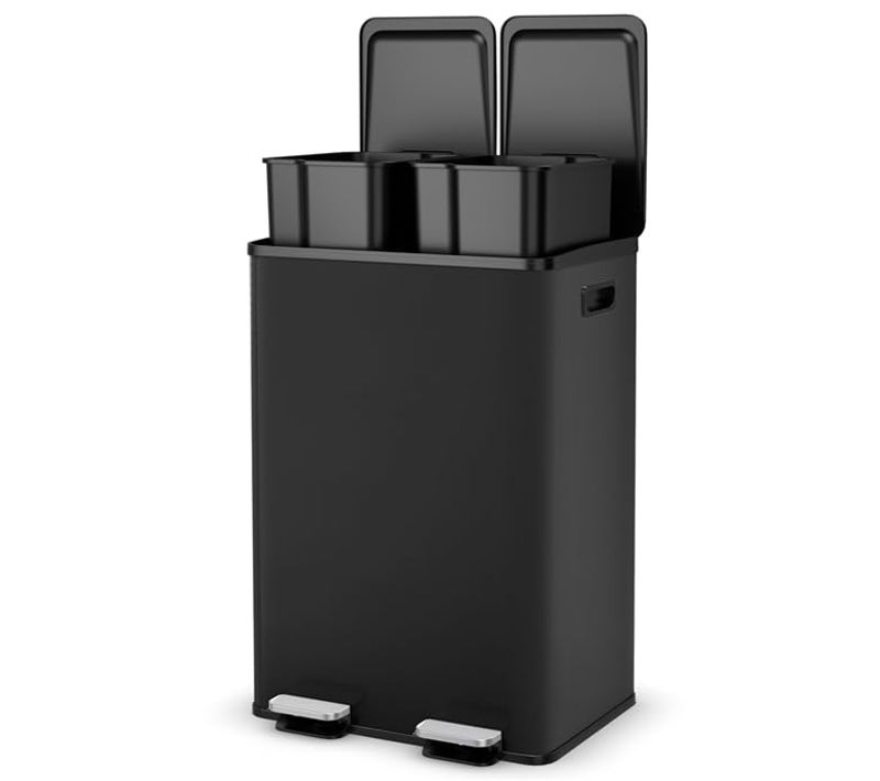 Poubelle Cuisine 2 X 30l, Poubelle Tri Selectif En Acier Inox, Anti-empreinte (noir,2x30l)