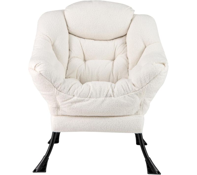 Fauteuil Salon Scandinave, Fauteuil Relax En Sherpa Avec Oreiller, Charger 150 Kg (beige)