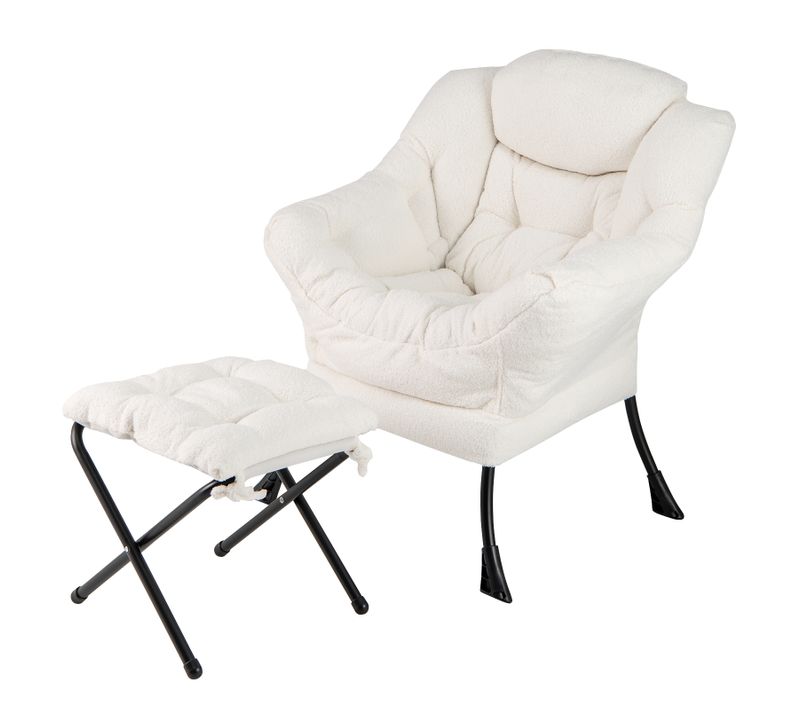 Fauteuil Salon Scandinave Avec Repose-pieds, Fauteuil Relax En Sherpa,charger 150 Kg (beige)