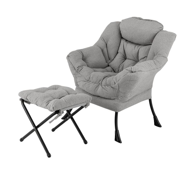 Fauteuil Salon Scandinave Avec Repose-pieds, Fauteuil Relax En Sherpa, Charger 150 Kg (gris)