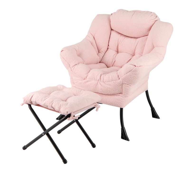 Fauteuil Salon Scandinave Avec Repose-pieds, Fauteuil Relax En Sherpa, Charger 150 Kg (rose)