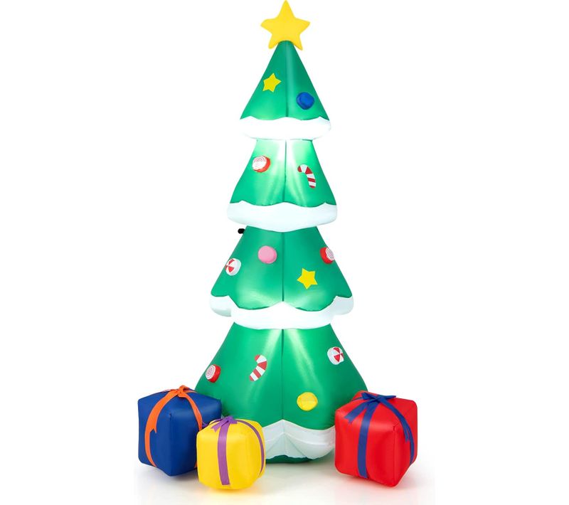 Sapin De Noël Gonflable 180 Cm Avec 3 Paquets Cadeaux, Décorations Gonflables De Noël Avec Lumières