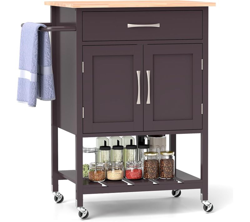 Desserte De Cuisine à Roulettes, Chariot De Service Mobile, Tiroir, Armoire à 2 Portes (marron)